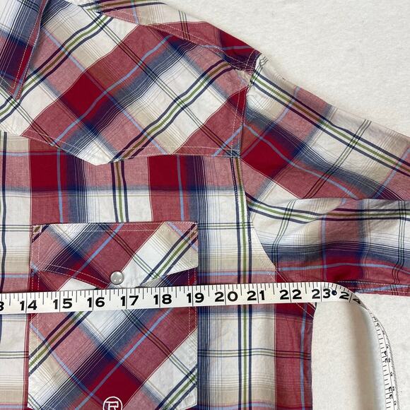 Roper Men’s Short Sleeve Pearl Snap Western Shirt Red Blue Plaid Size L Cowboy - Picture 4 of 9